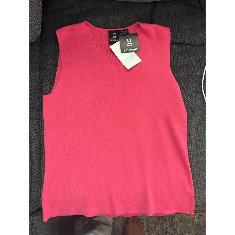 NWT G Knitwear Barbiecore Officewear Neck Sleeveless Top Pink Ribbed Women's M